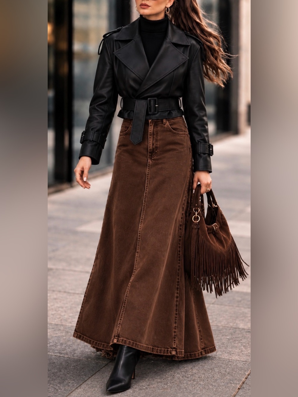 NWT Zara High-Waist A-Line Maxi Skirt in Chocolate Brown